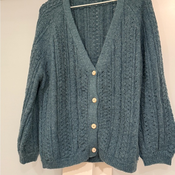 Simple retro teal blue-green cardigan - Picture 2 of 2